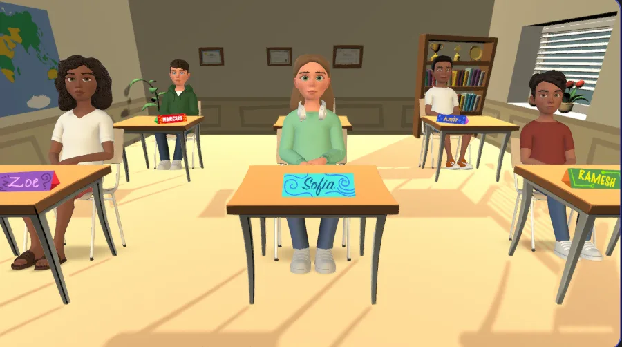 The MPC: VISTA simulated classroom, with student avatars at their desks
